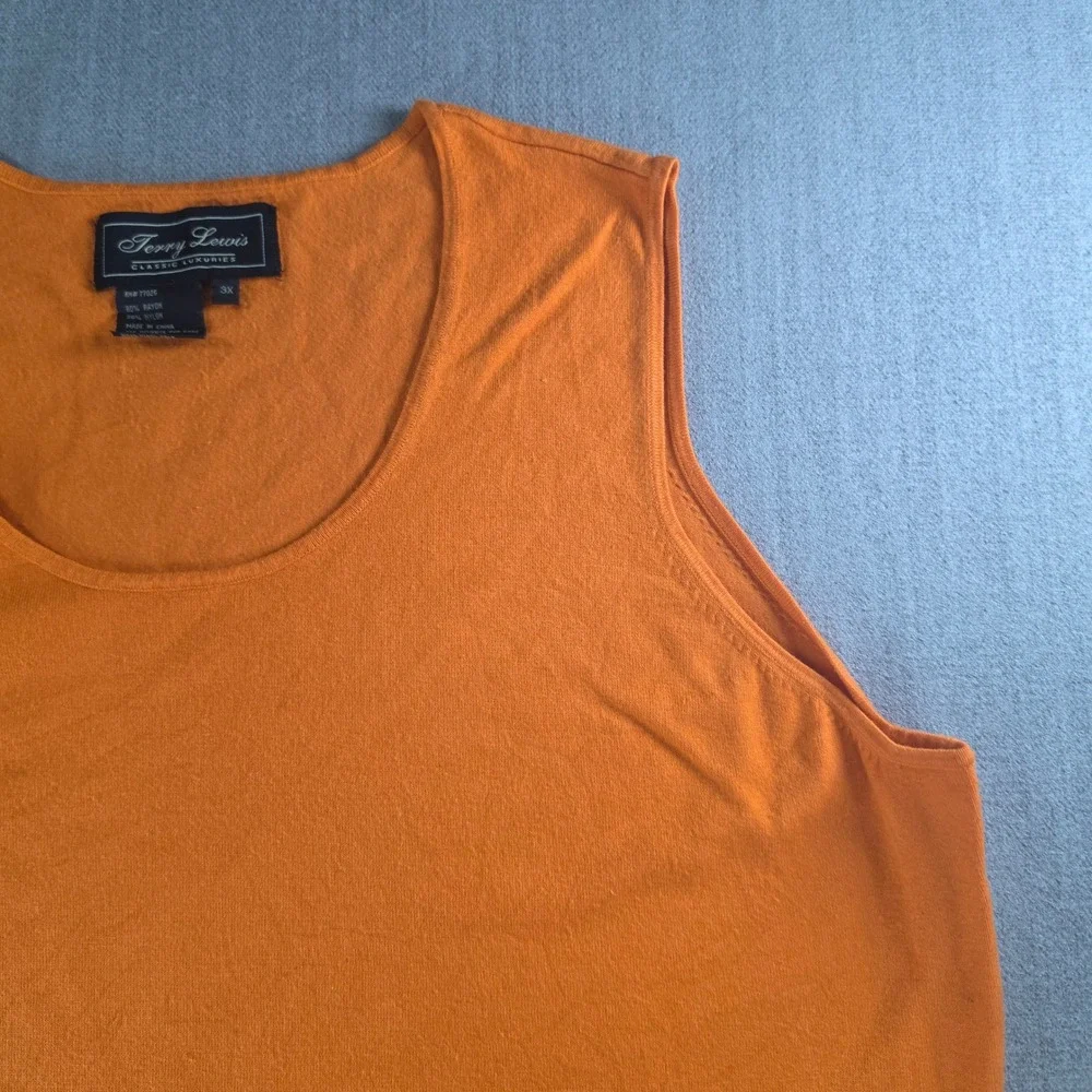 Terry‎ Lewis Knit Tank Top Women 3X Orange Rayon Blend Sleeveless Scoop Neck